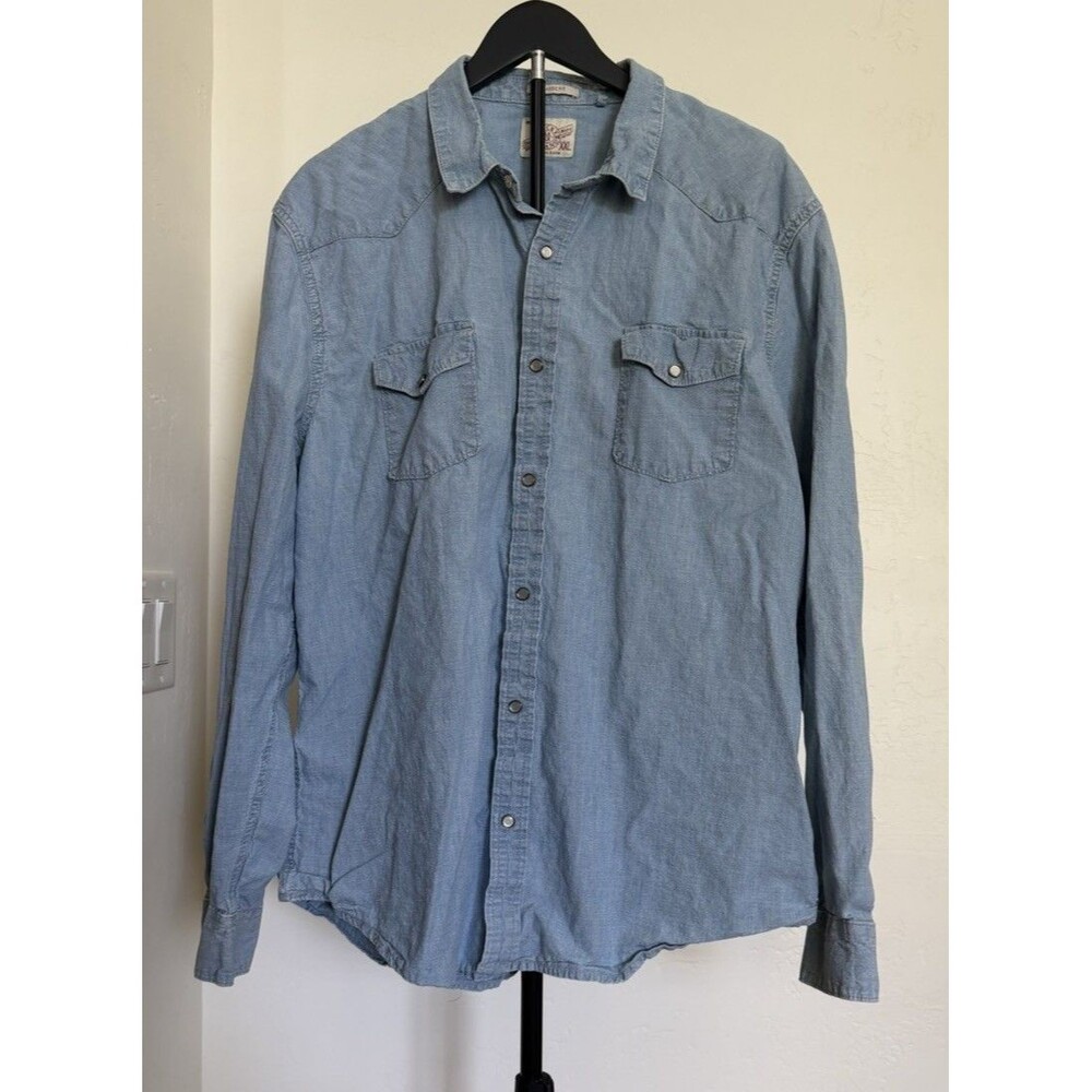 Lucky Brand Men’s Denim Western Shirt XXL Cotton Hemp Blend Pearl Snap Cowboy